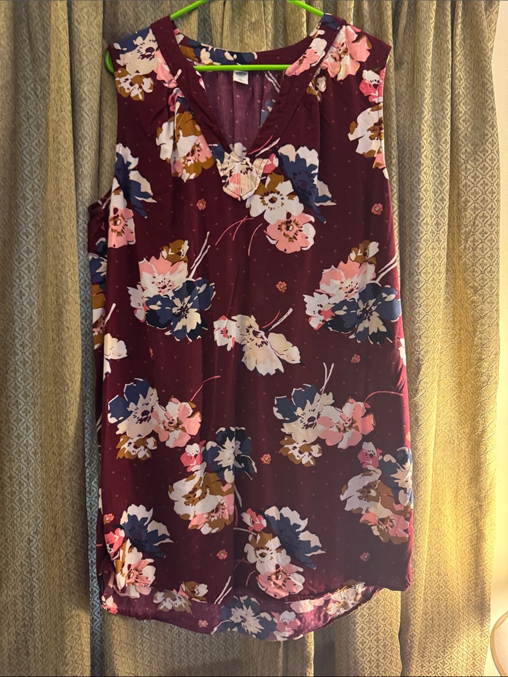 Old Navy Burgundy Floral Sleeveless V-Neck Dress